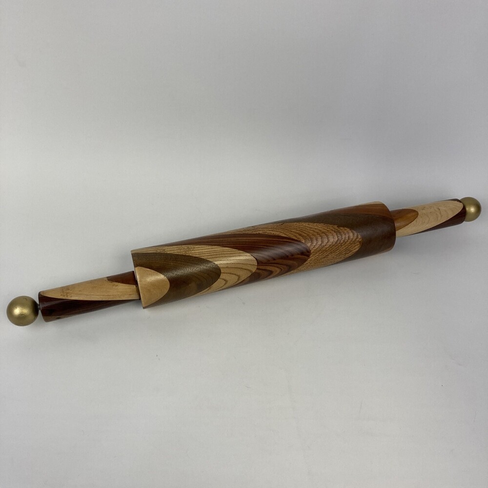 22" Rolling Pin Swirl Pattern Turned Layered Hard Wood Kitchen Decor Primitive